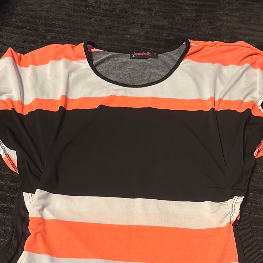 Modella Orange and White Boxy Short Sleeve Tee